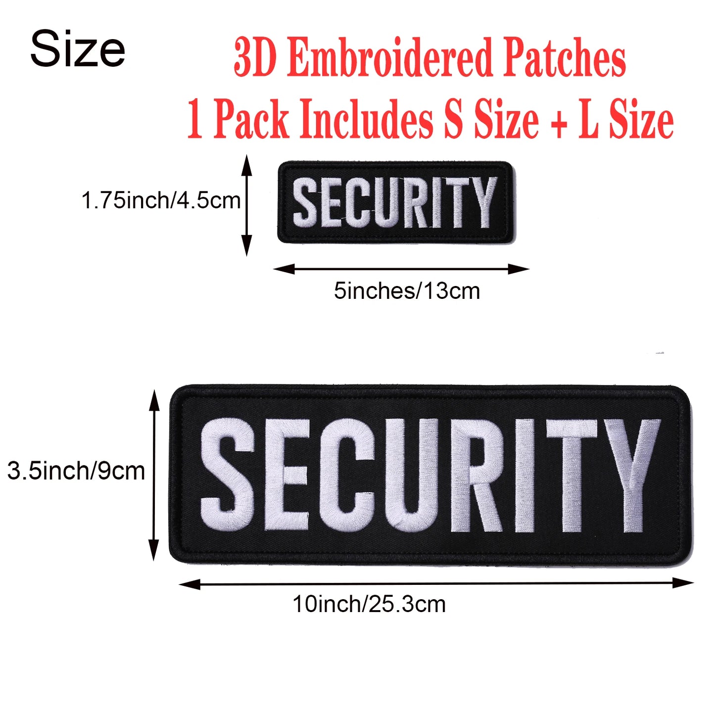 Large Tactical Badge Security Patches, 3D Embroidered Cloth Appliques, L Size and S Size for Uniform, Pet, Bags, 2 Pack