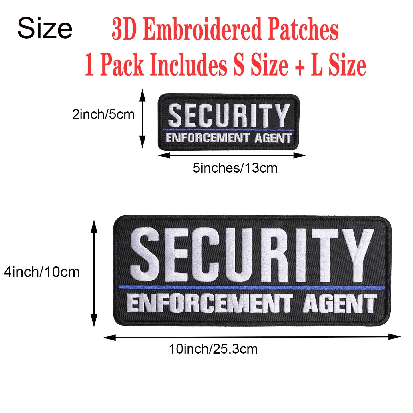 Large Tactical Badge Security Patches, 3D Embroidered Cloth Appliques, L Size and S Size for Uniform, Pet, Bags, 2 Pack