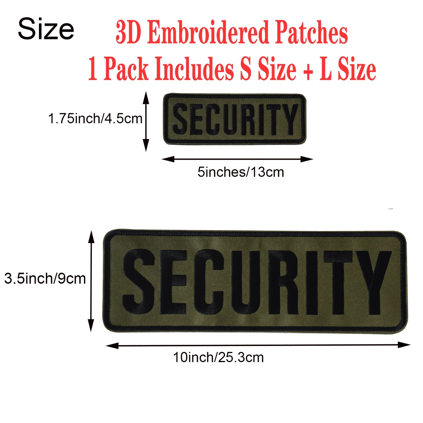 Large Tactical Badge Security Patches, 3D Embroidered Cloth Appliques, L Size and S Size for Uniform, Pet, Bags, 2 Pack