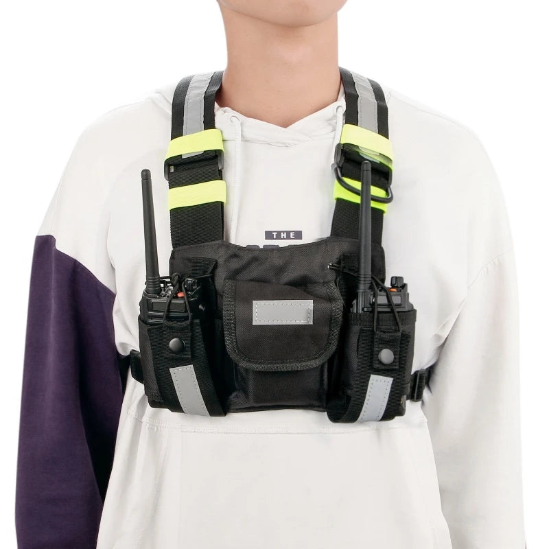 Walkie Talkie Chest Harness Holder Bag Universal Radio Shoulder Holster Two Way Radio Front Pack Reflective Vest